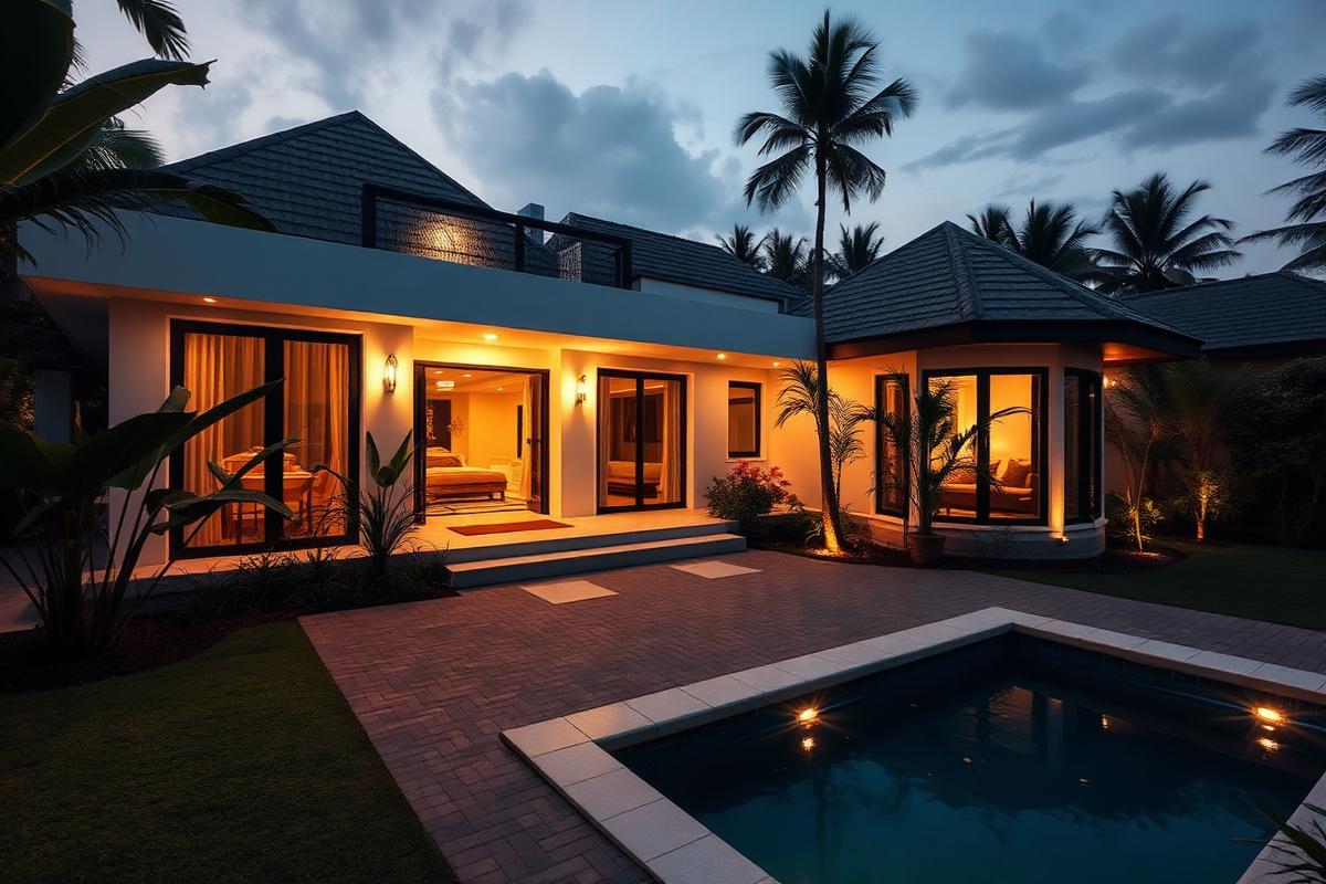 Homestay villa at dusk